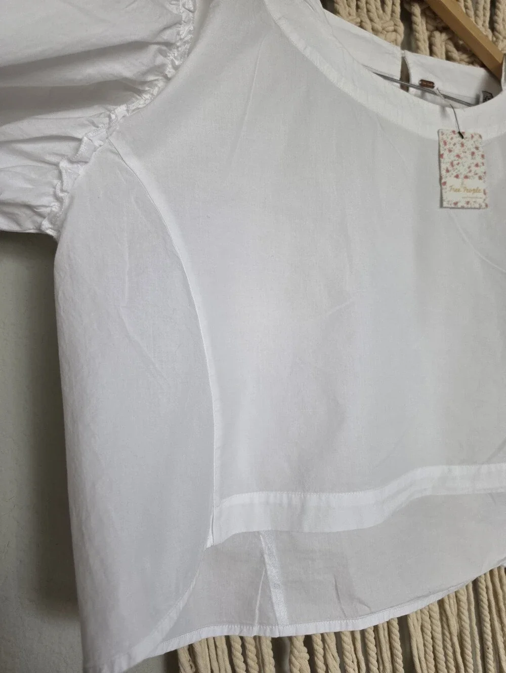 Free People White Cotton Puff-Sleeve Cropped Blouse